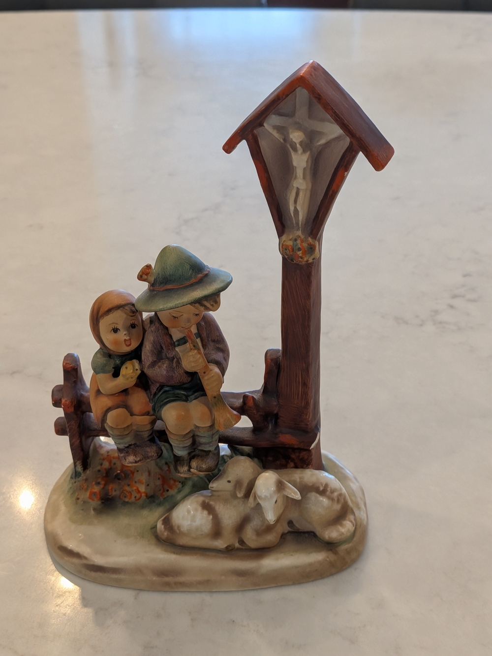 Vintage 1960s Hummel Hand-Painted Ceramic Boy & Girl Figurine with Lambs